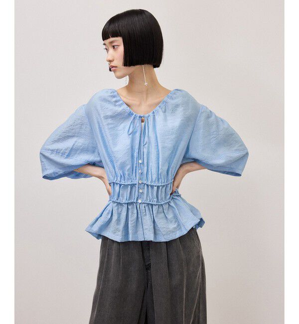 ADAM ET ROPE'「ウエストギャザーリボンブラウス」|シャツ・ブラウス|
