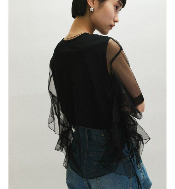 ADAM ET ROPE'「【WEB限定】・【サステナブル】・【定番】ギャザーチュールトップス」|Tシャツ・カットソー|