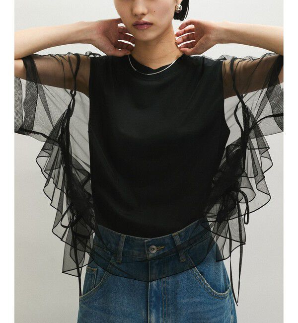 ADAM ET ROPE'「【WEB限定】・【サステナブル】・【定番】ギャザーチュールトップス」|Tシャツ・カットソー|