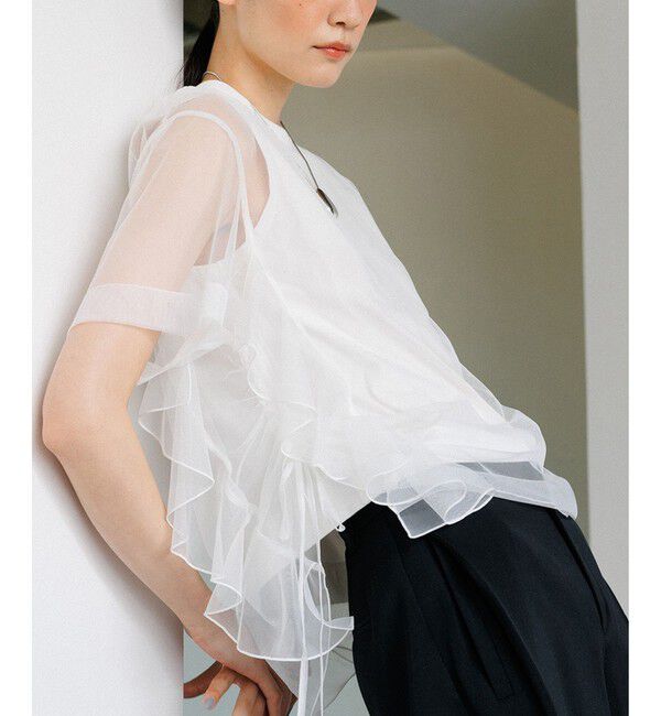 ADAM ET ROPE'「【WEB限定】・【サステナブル】・【定番】ギャザーチュールトップス」|Tシャツ・カットソー|