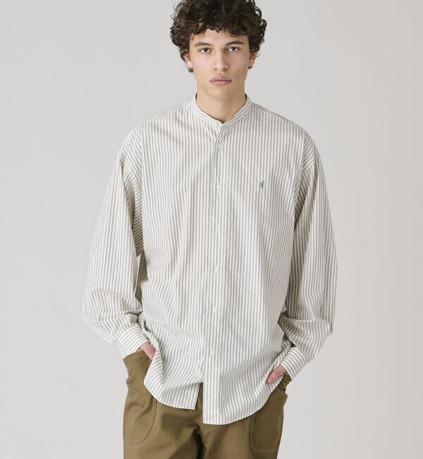 GYMPHLEX「Gymphlex | タイプライター バンドカラー 長袖シャツ STRIPE MEN」|シャツ・ブラウス|ECRU系1