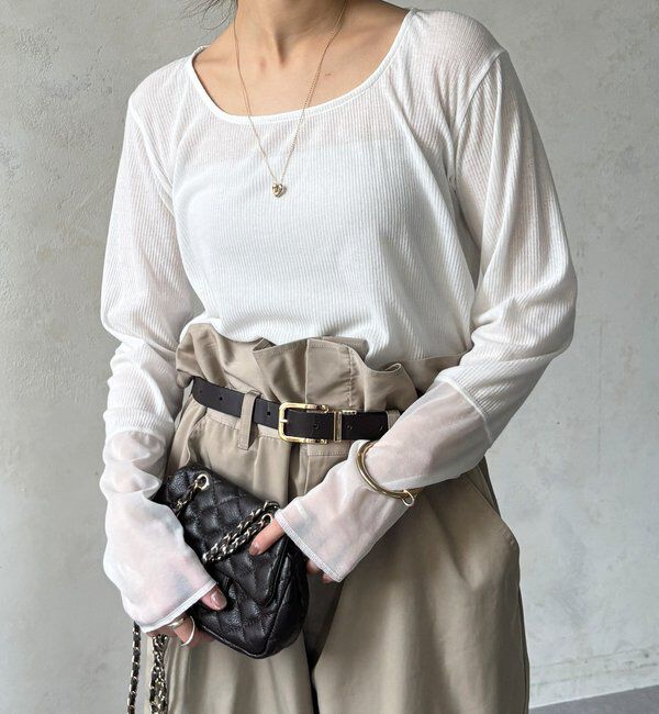  「【柔らかい着心地】袖シアーリブTEE」|Tシャツ・カットソー|