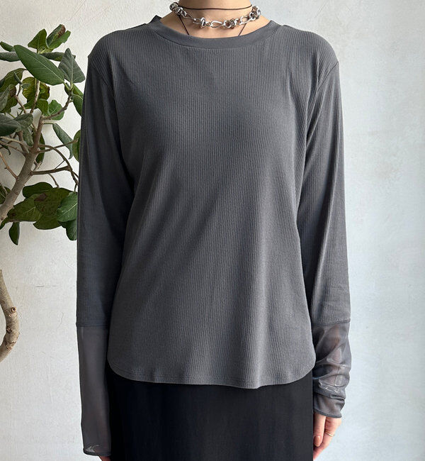  「【柔らかい着心地】袖シアーリブTEE」|Tシャツ・カットソー|