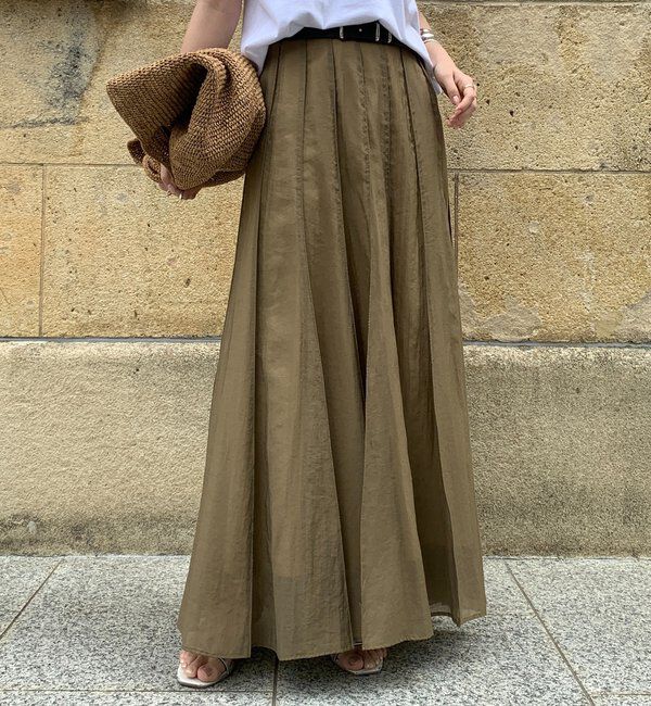  「シアーパネルプリーツスカート」|スカート|カーキ