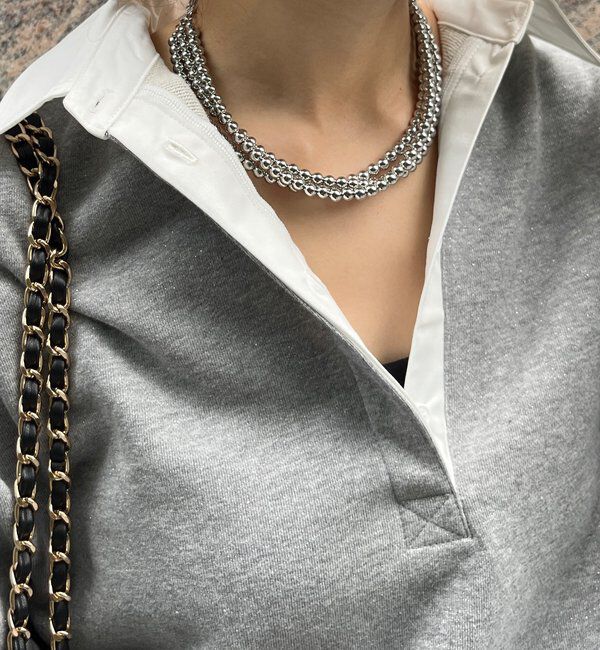  「3連ボールチェーンレイヤードネックレス」|ネックレス|