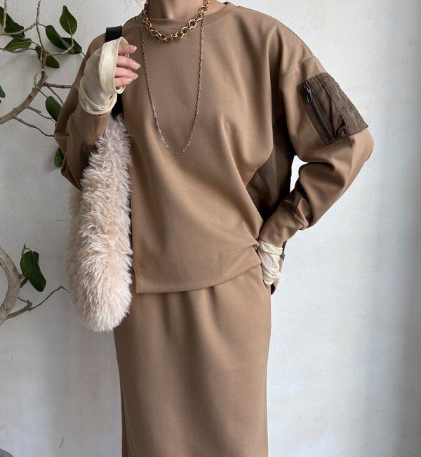  「【WEB限定】MA1ポケットプルオーバー＋タイトスカートセット」|スーツ|キャメル