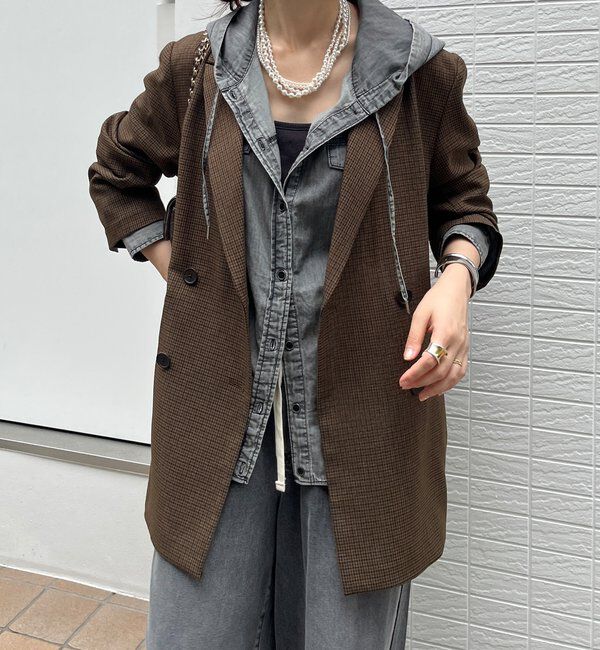  「チェックダブルジャケット」|テーラードジャケット|ブラウン