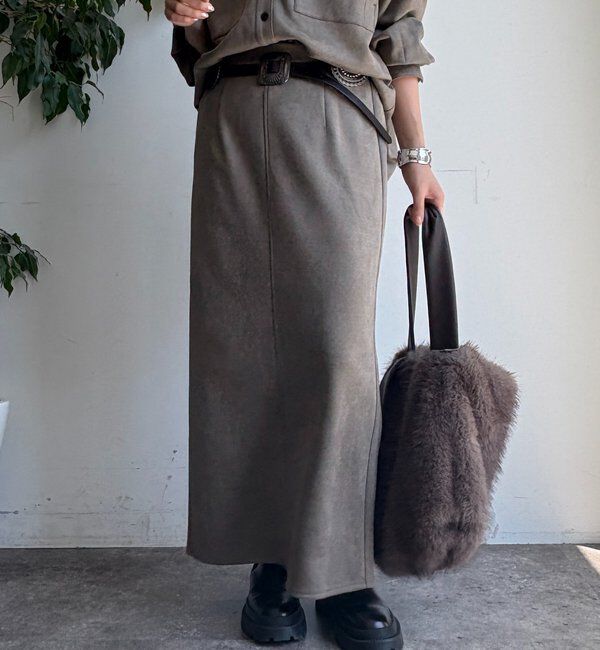  「スウェードダンボールIラインスカート」|スカート|カーキ