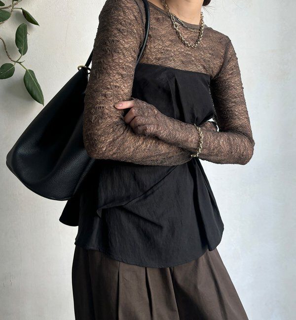  「レースロングスリーブトップス」|Tシャツ・カットソー|カーキ