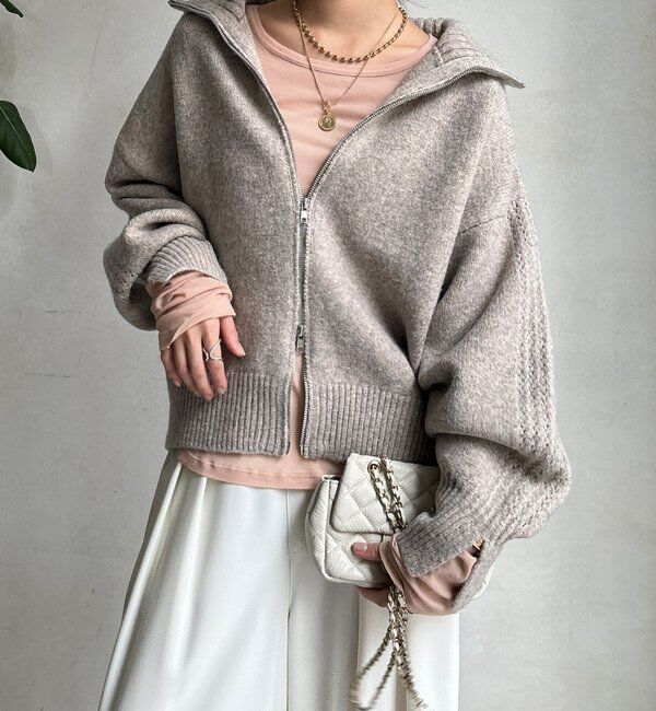  「【WEB限定】ダブルジップニットブルゾン」|カーディガン|