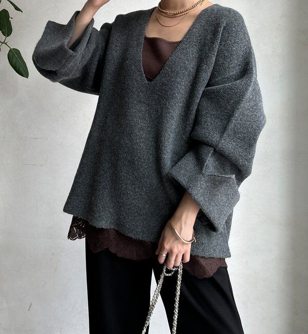  「【WEB限定】深Vワイドスリーブプルオーバー」|ニット・セーター|