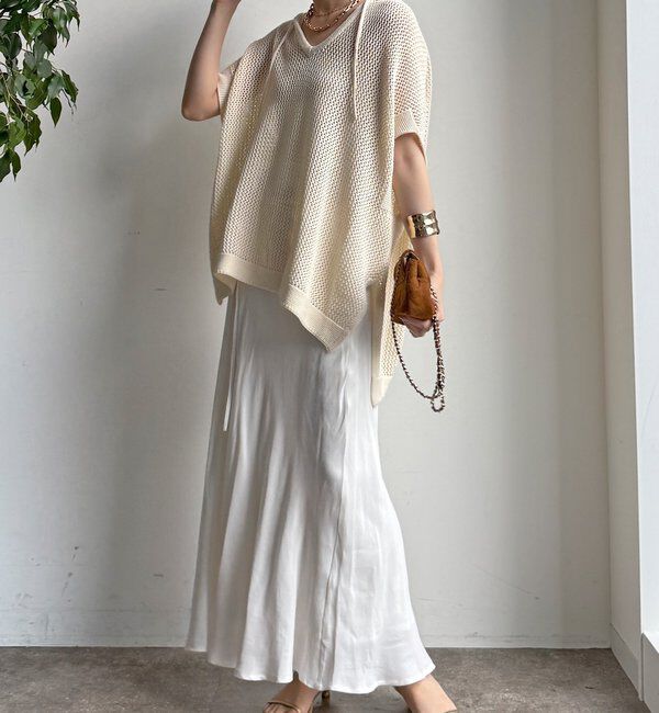  「【WEB限定】コットンニットメッシュフーディーベスト」|ニット・セーター|