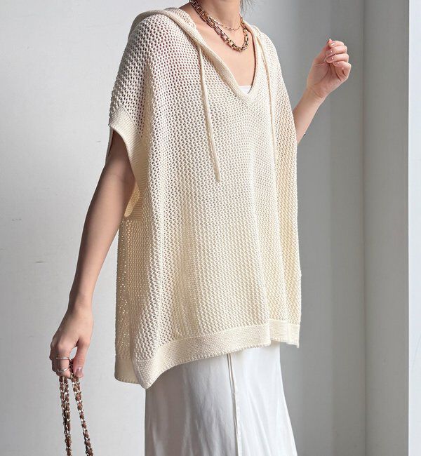  「【WEB限定】コットンニットメッシュフーディーベスト」|ニット・セーター|