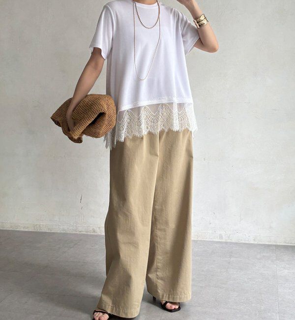  「【WEB限定】裾レース半袖トップス」|Tシャツ・カットソー|