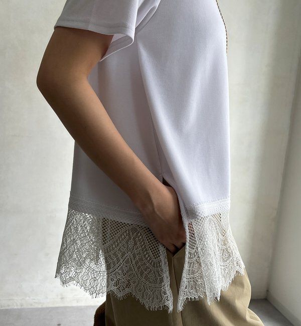  「【WEB限定】裾レース半袖トップス」|Tシャツ・カットソー|