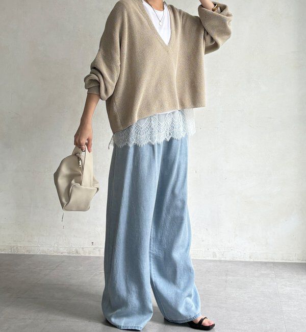  「【WEB限定】裾レース半袖トップス」|Tシャツ・カットソー|