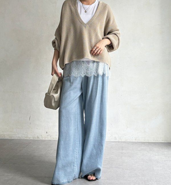  「【WEB限定】裾レース半袖トップス」|Tシャツ・カットソー|