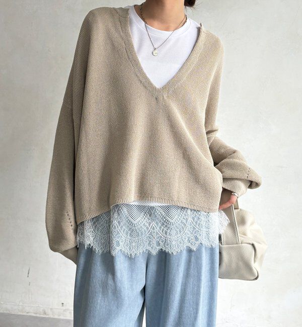  「【WEB限定】裾レース半袖トップス」|Tシャツ・カットソー|