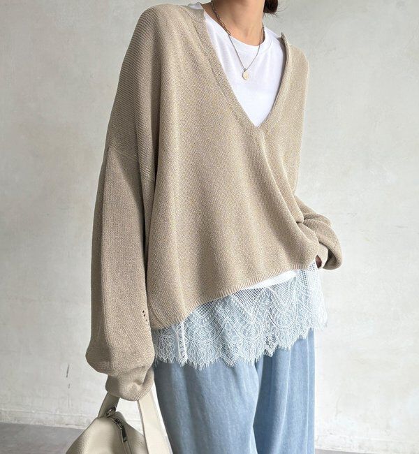  「【WEB限定】裾レース半袖トップス」|Tシャツ・カットソー|