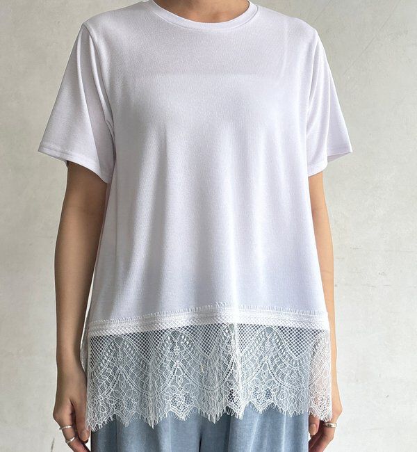  「【WEB限定】裾レース半袖トップス」|Tシャツ・カットソー|