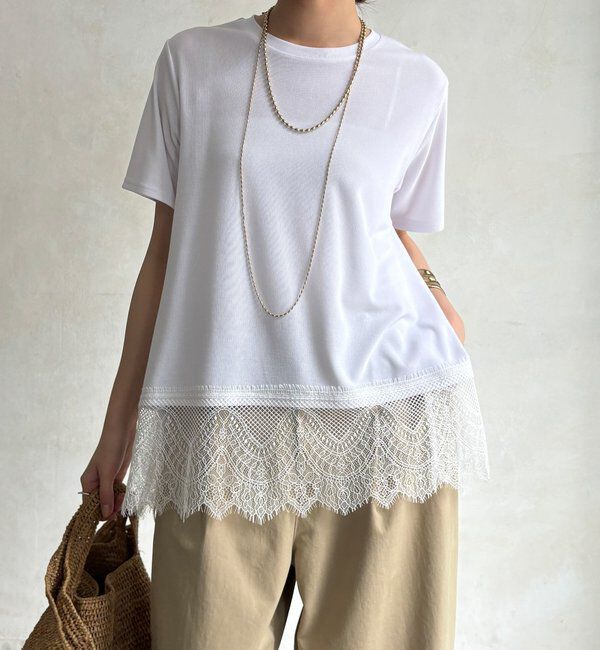  「【WEB限定】裾レース半袖トップス」|Tシャツ・カットソー|