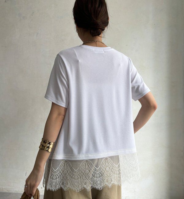  「【WEB限定】裾レース半袖トップス」|Tシャツ・カットソー|