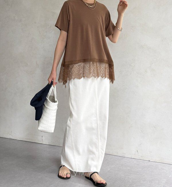  「【WEB限定】裾レース半袖トップス」|Tシャツ・カットソー|