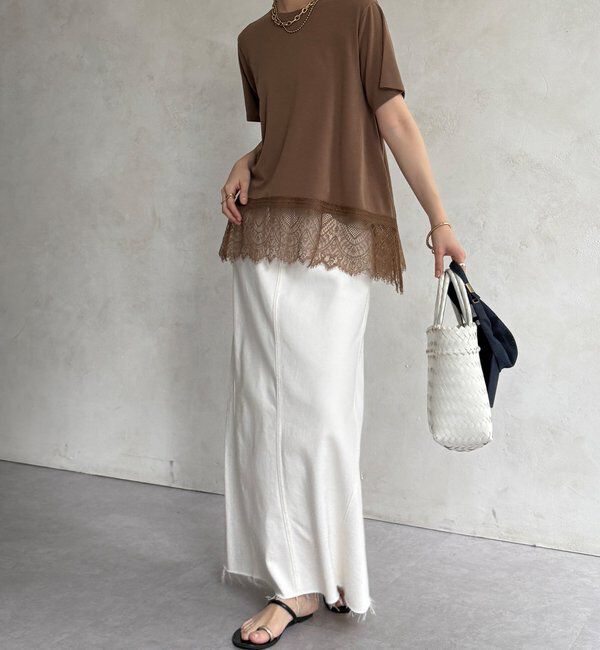  「【WEB限定】裾レース半袖トップス」|Tシャツ・カットソー|