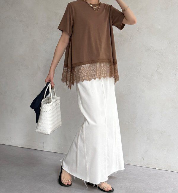  「【WEB限定】裾レース半袖トップス」|Tシャツ・カットソー|
