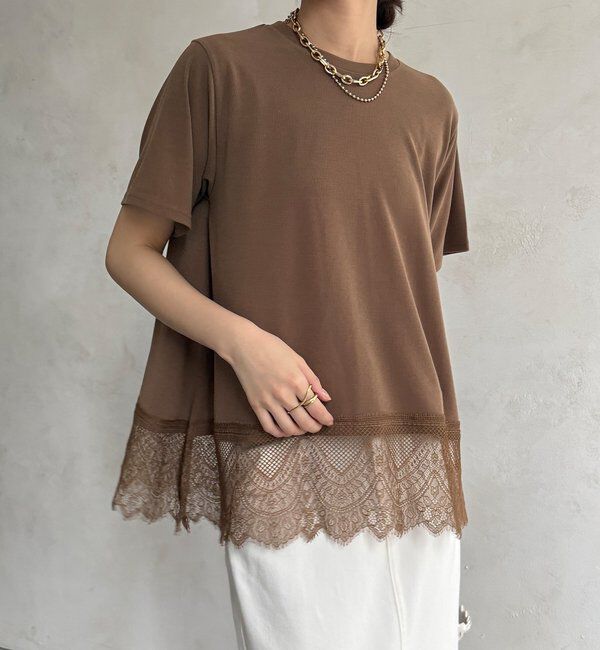  「【WEB限定】裾レース半袖トップス」|Tシャツ・カットソー|