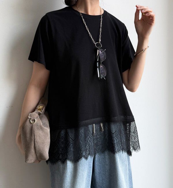  「【WEB限定】裾レース半袖トップス」|Tシャツ・カットソー|