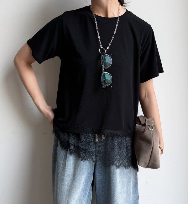  「【WEB限定】裾レース半袖トップス」|Tシャツ・カットソー|