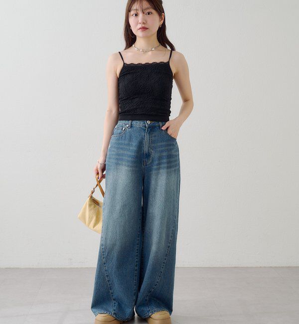  「【2サイズ展開/低身長サイズ/ウエスト調節可】カーブステッチデニム」|デニム|