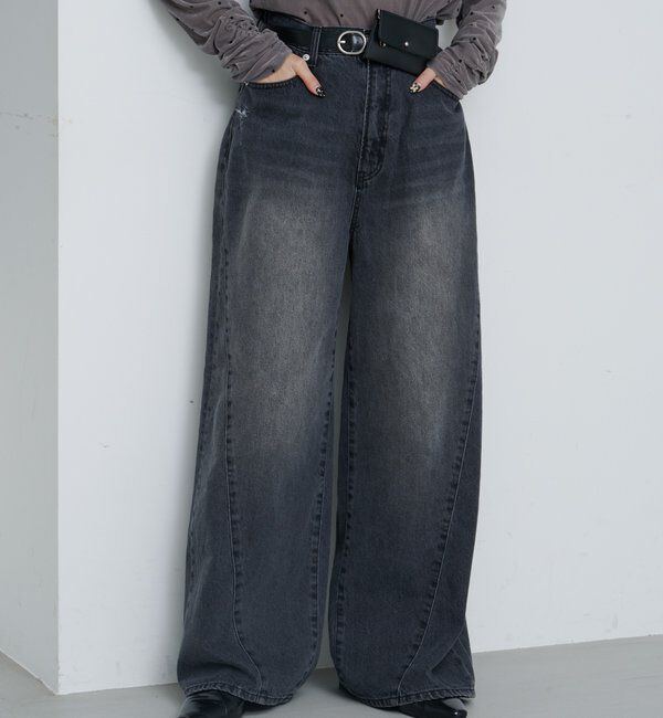  「【2サイズ展開/低身長サイズ/ウエスト調節可】カーブステッチデニム」|デニム|