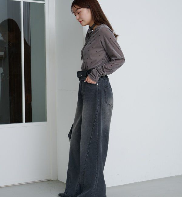  「【2サイズ展開/低身長サイズ/ウエスト調節可】カーブステッチデニム」|デニム|