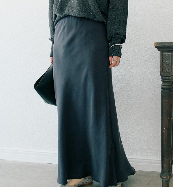  「【上品な揺れ感】キュプラ混バイアススカート」|スカート|ブラック