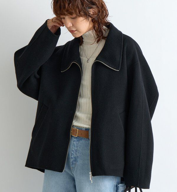  「【ハンサムな着こなしに】スタンドZIPリバーコート」|その他|ブラック