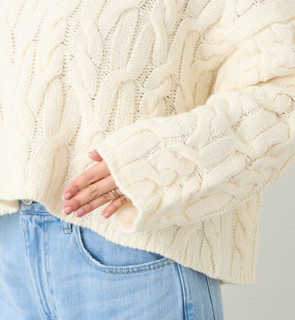  「【大人のこなれ感を演出】フリンジネックケーブルニット」|ニット・セーター|