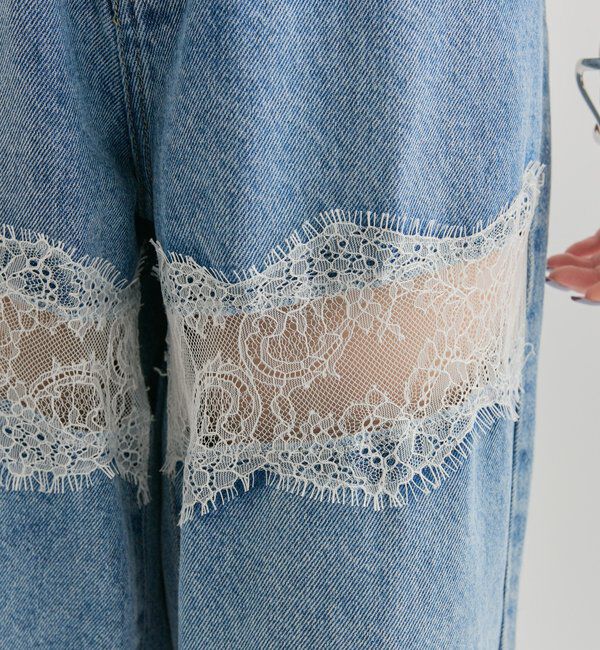  「レース切替デニム」|デニム|
