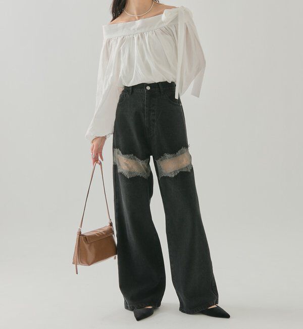  「レース切替デニム」|デニム|