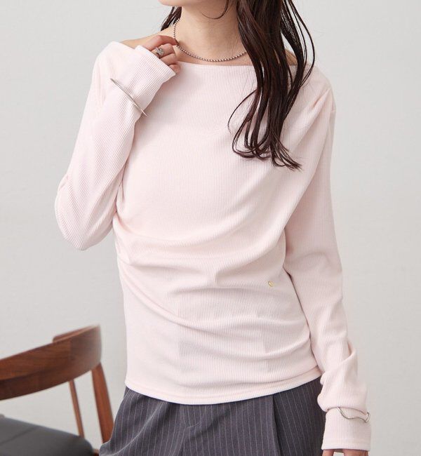  「チャーム付きオフショルリブロングTシャツ」|Tシャツ・カットソー|ピンク