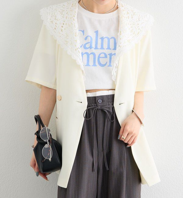  「レース付け襟半袖ジャケット」|テーラードジャケット|