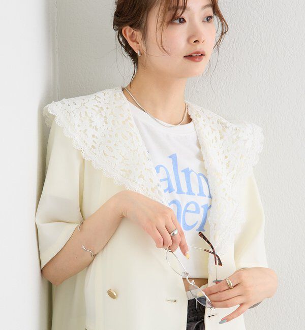  「レース付け襟半袖ジャケット」|テーラードジャケット|