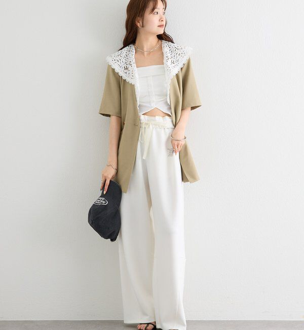  「レース付け襟半袖ジャケット」|テーラードジャケット|