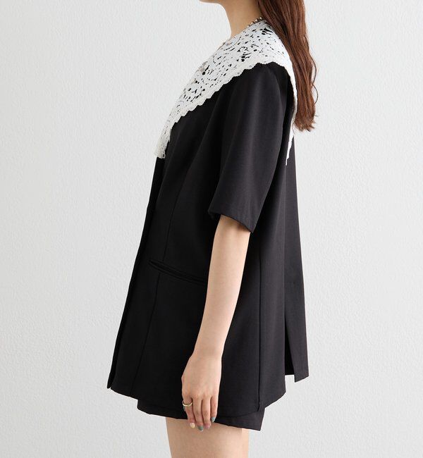  「レース付け襟半袖ジャケット」|テーラードジャケット|
