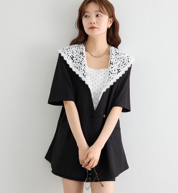  「レース付け襟半袖ジャケット」|テーラードジャケット|