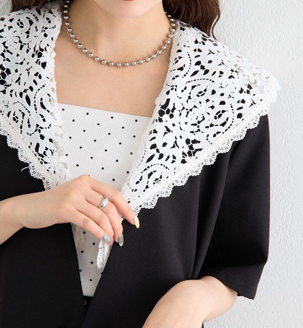  「レース付け襟半袖ジャケット」|テーラードジャケット|