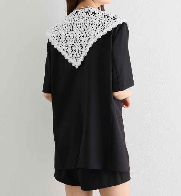  「レース付け襟半袖ジャケット」|テーラードジャケット|