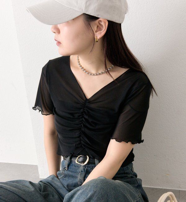  「シャーリングチュールT」|Tシャツ・カットソー|ブラック