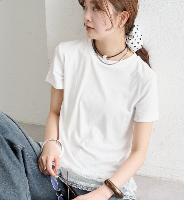  「裾レースドッキングTシャツ」|Tシャツ・カットソー|